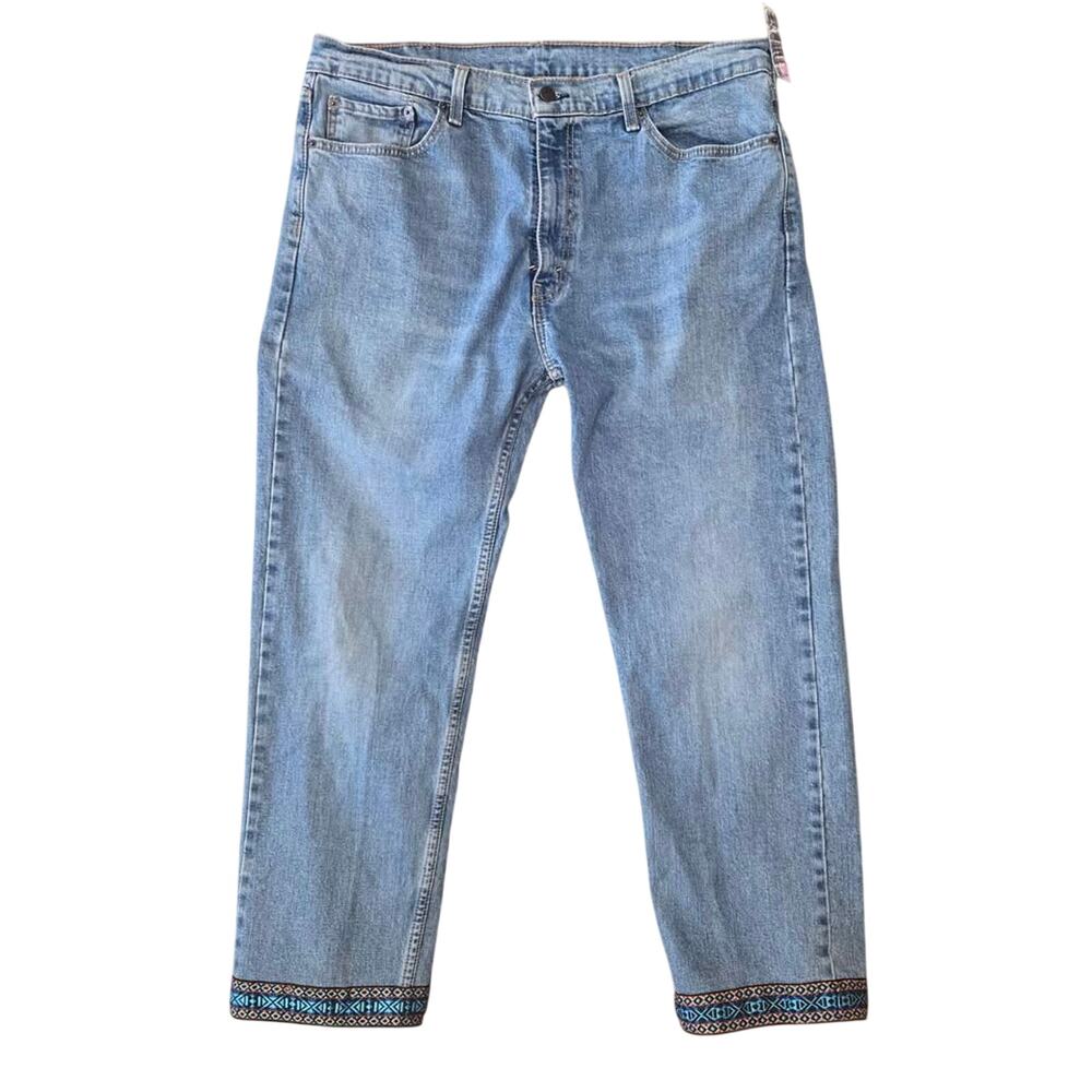 Levi's 505 Regular Fit Custom Embroidered Hem Jeans size 38 hemmed to 27" inseam